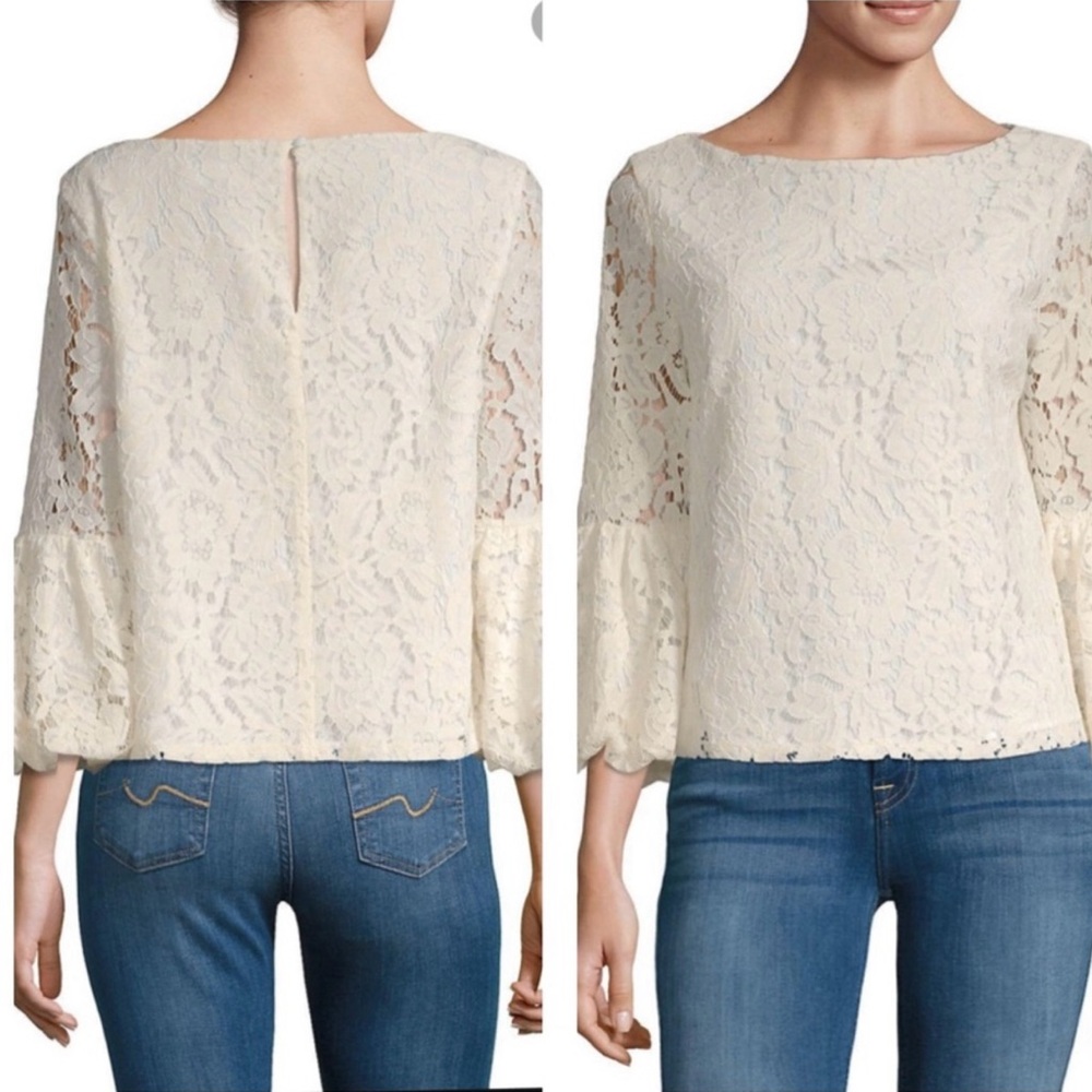 Laundry By Shelli Segal Cream Lace Bell Sleeve Blouse